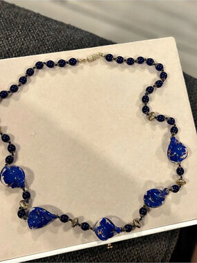 Blue & Gold Beaded Statement Necklace